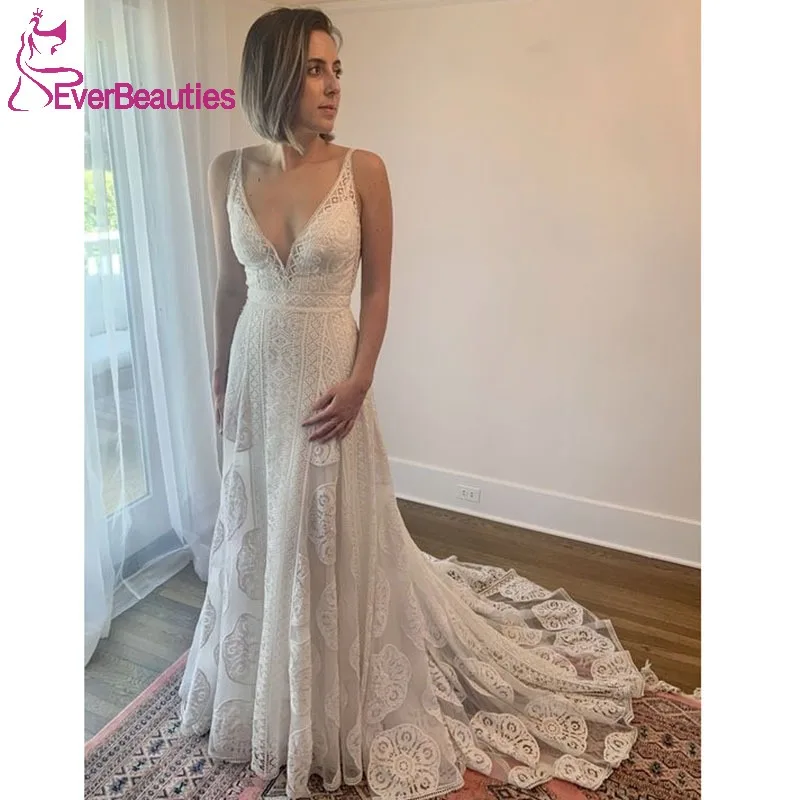 

Vestidos De Novia Lace Boho Wedding Dresses Beach Wedding Gowns for Women Robe De Mariee A-Line V Neck Bride Dress 2023