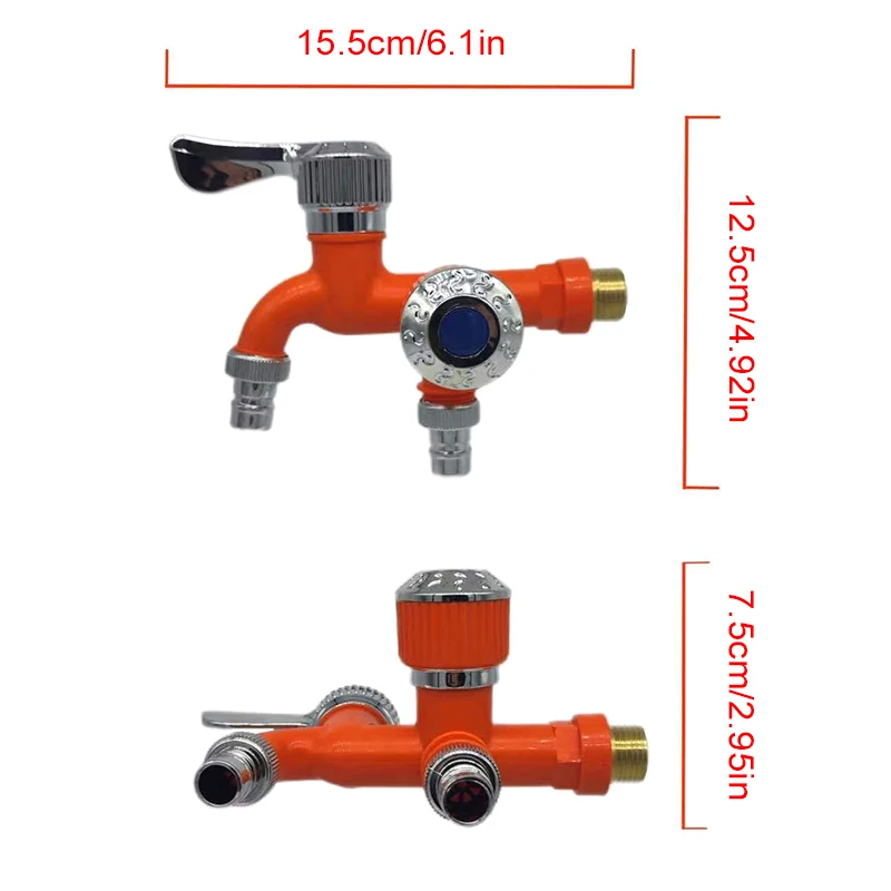 1/2" Universal Interface Faucet Double Outlet Dual Control Water Tap Home Bathroom Hose Irrigation Fitting Plastic Connector