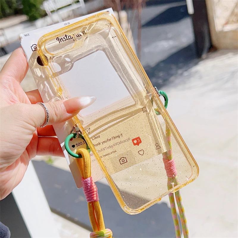 Crossbody Lanyard Glitter Candy Color Phone Case - Foldable Shockproof Cover