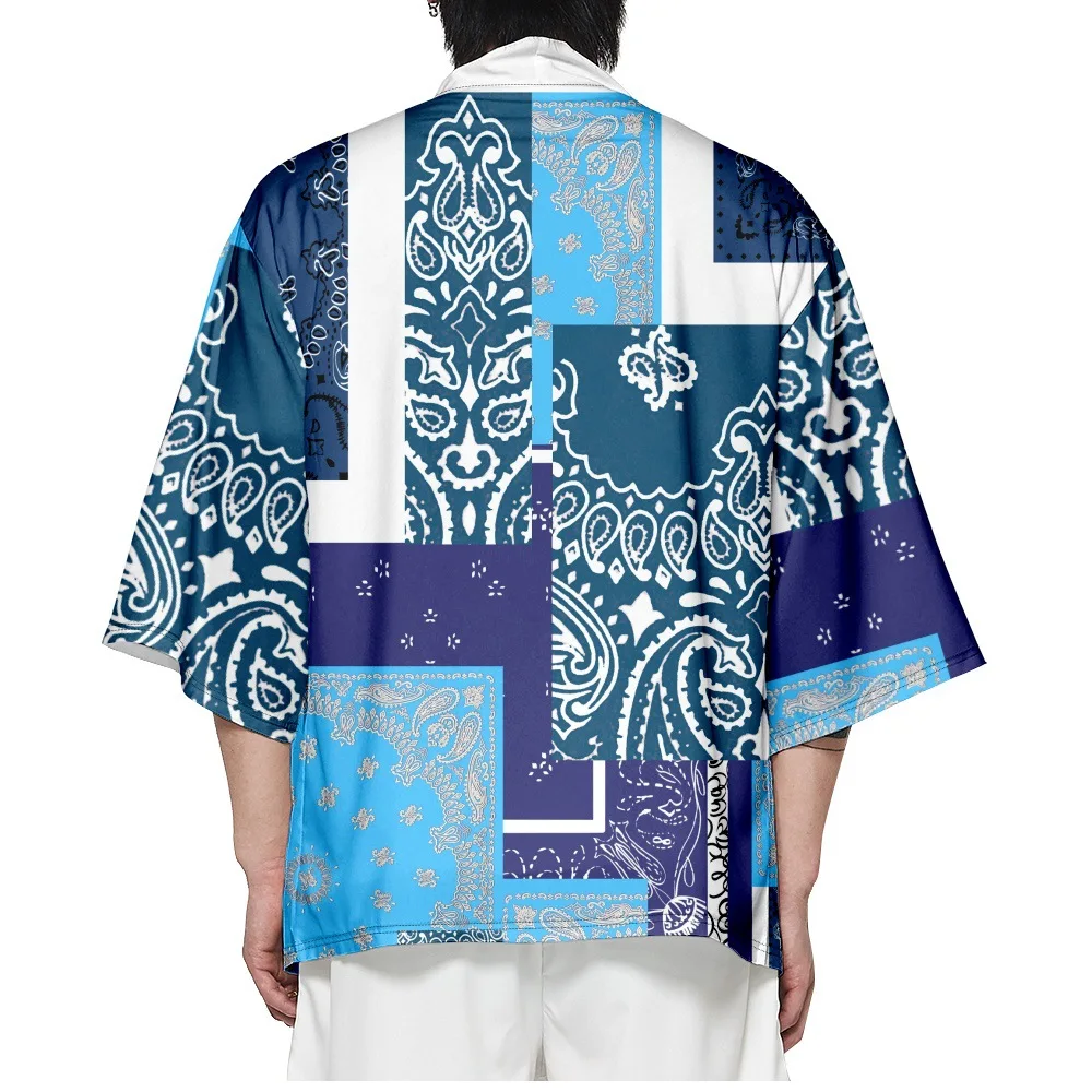 Fashion Geometry Print Traditional Kimono  Japanese Women Men Streetwear Beach Cardigan Yukata Haori Shirts Oversized Top