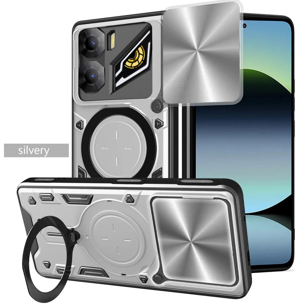 Enhanced Metal Ring Camera Protect Case with Rotating Holder and Armor Hybrid Design