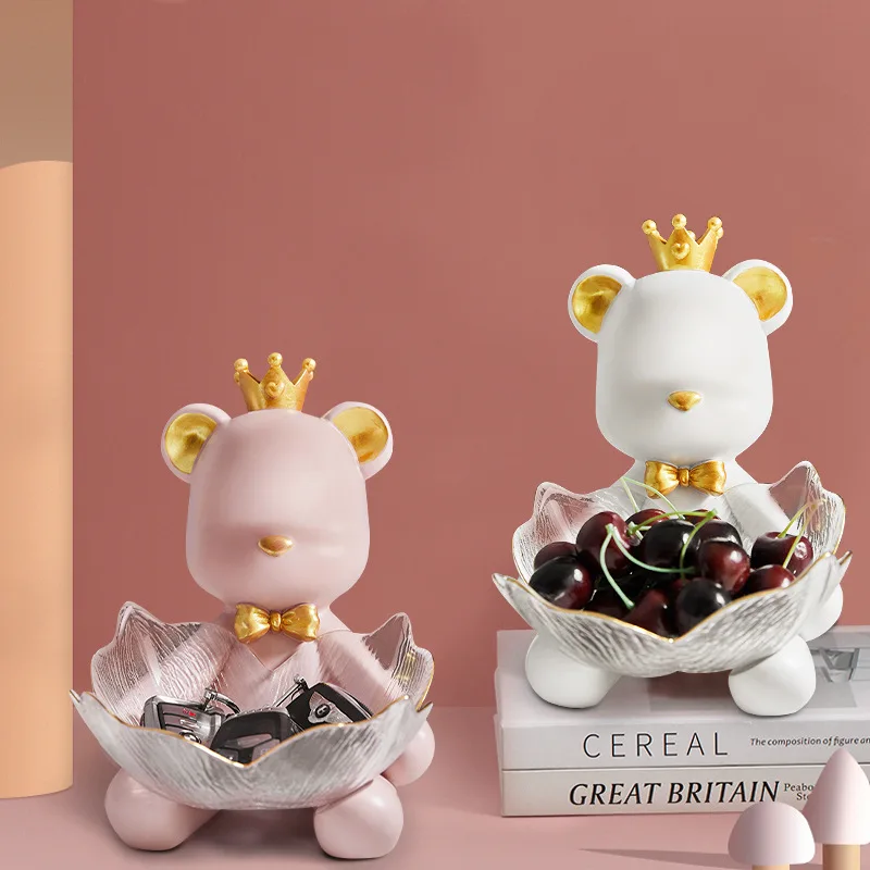 Cute Bear Ornaments Nordic Light Luxury Resin Creative Home Living Room Decorations Portico Put Key Storage Piatto Di Frutta Decorazioni Per La Casa