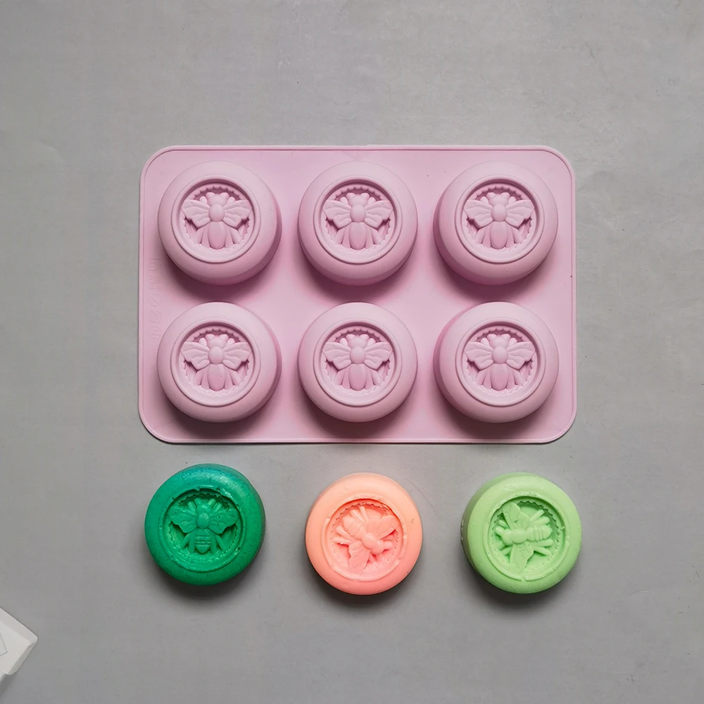 6 Holes Round Bees Pattern Silicone Soap Molds DIY Aromath Soaps