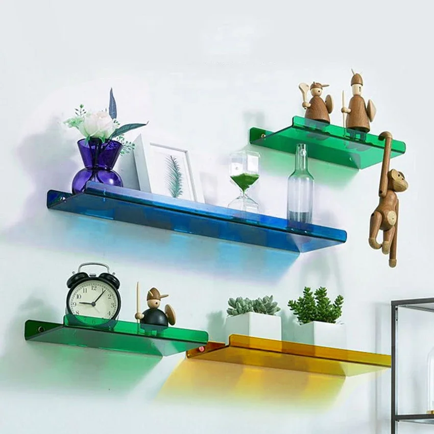 Storage Rack Color Acrylic Floating Shelf Wall Mounted Bookshelf Decorative Display Shelf Storage Rack For Room Bathroom Kitchen