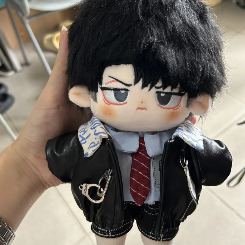 

20cm Plush Dolls Cool Police Clothes No Attribute Doll Dress Plushie Doll Black Coat Shirt Kpop Idol Anime Cosplay Black Outfit