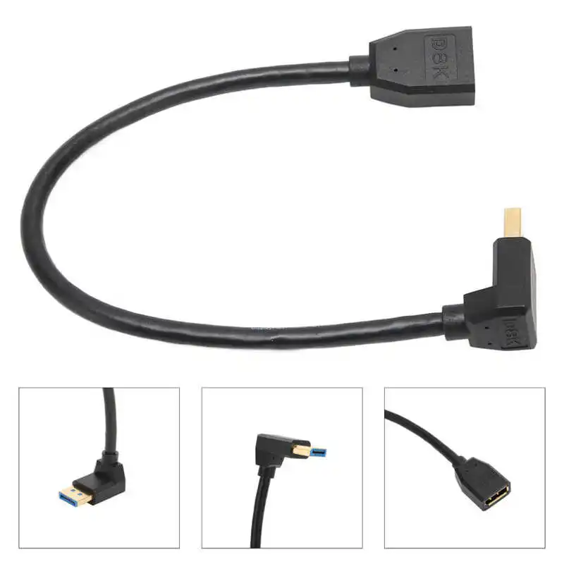 Displayport Male To Displayport Female 4K At 144HZ 90 Elbow Displayport 1.4 CableLid for Computer
