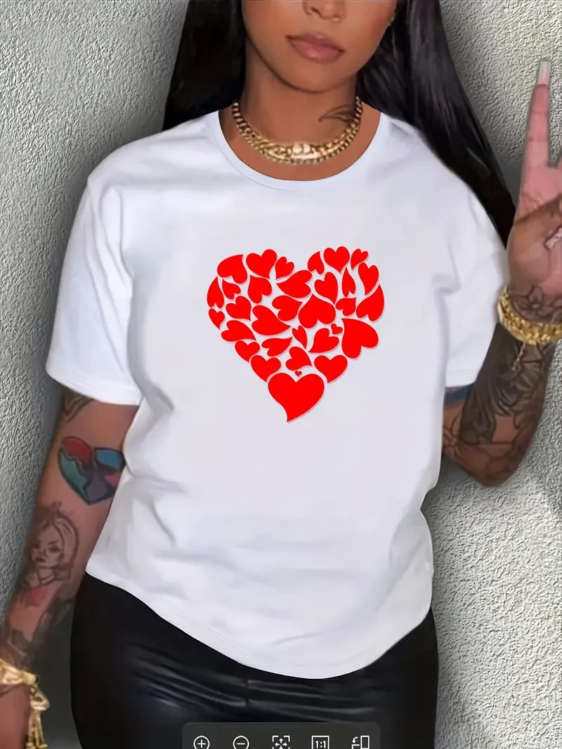 

Love Valentine's Day Women's T-shirt Summer Fashion Short sleeved T-shirt Top Printed O-neck Casual T-shirt Women's Clothing