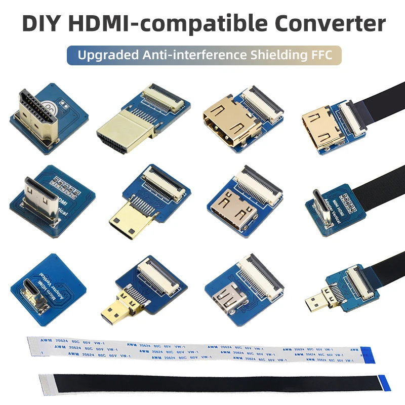 Nastro Anti-Interferenza Fpv Hdmi-Connettore Compatibile Flessibile Cavo Piatto Raspberry Pi 4 Micro Mini Hdmi-Compatibile Arancione Pi
