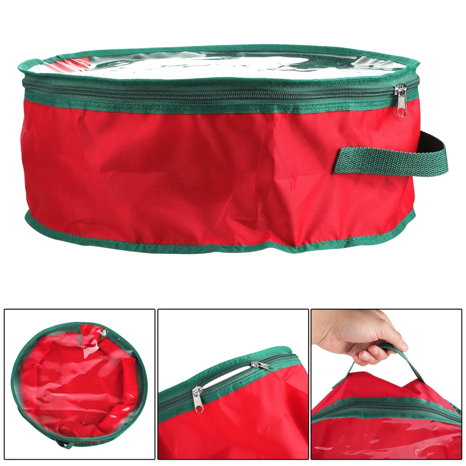 Folding Christmas Wreath Storage Bag With Handle Transparent