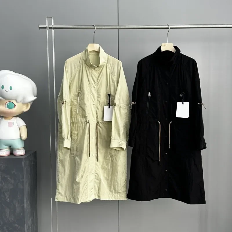 

Lady Stand Collar Long Style Windbreaker Fashion Brand Sun Protection Clothing Y2K Casual Jacket Solid Color Drawstring Coats