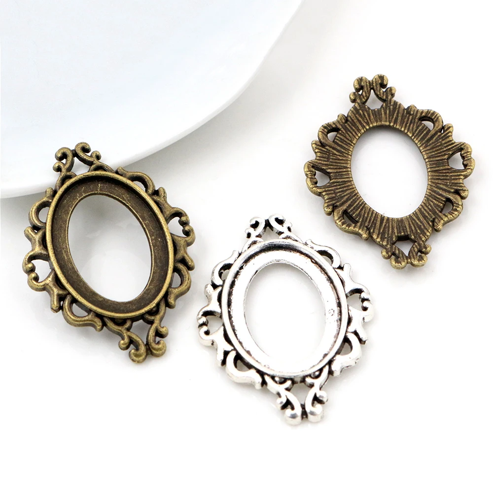 10 stücke 18x25mm Innere Größe Antike Silber Überzogene und Bronze Blumen Stil Cameo Cabochon Einstellung Anhänger halskette erkenntnisse
