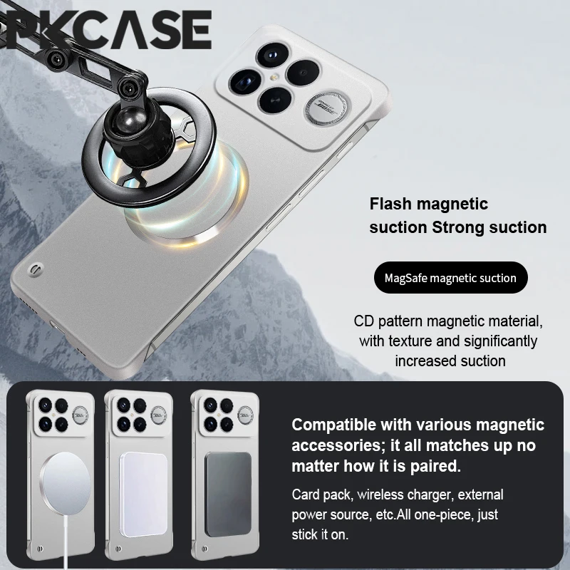 Magnetic Frameless Shockproof Metal Case with Wireless Charging Cover