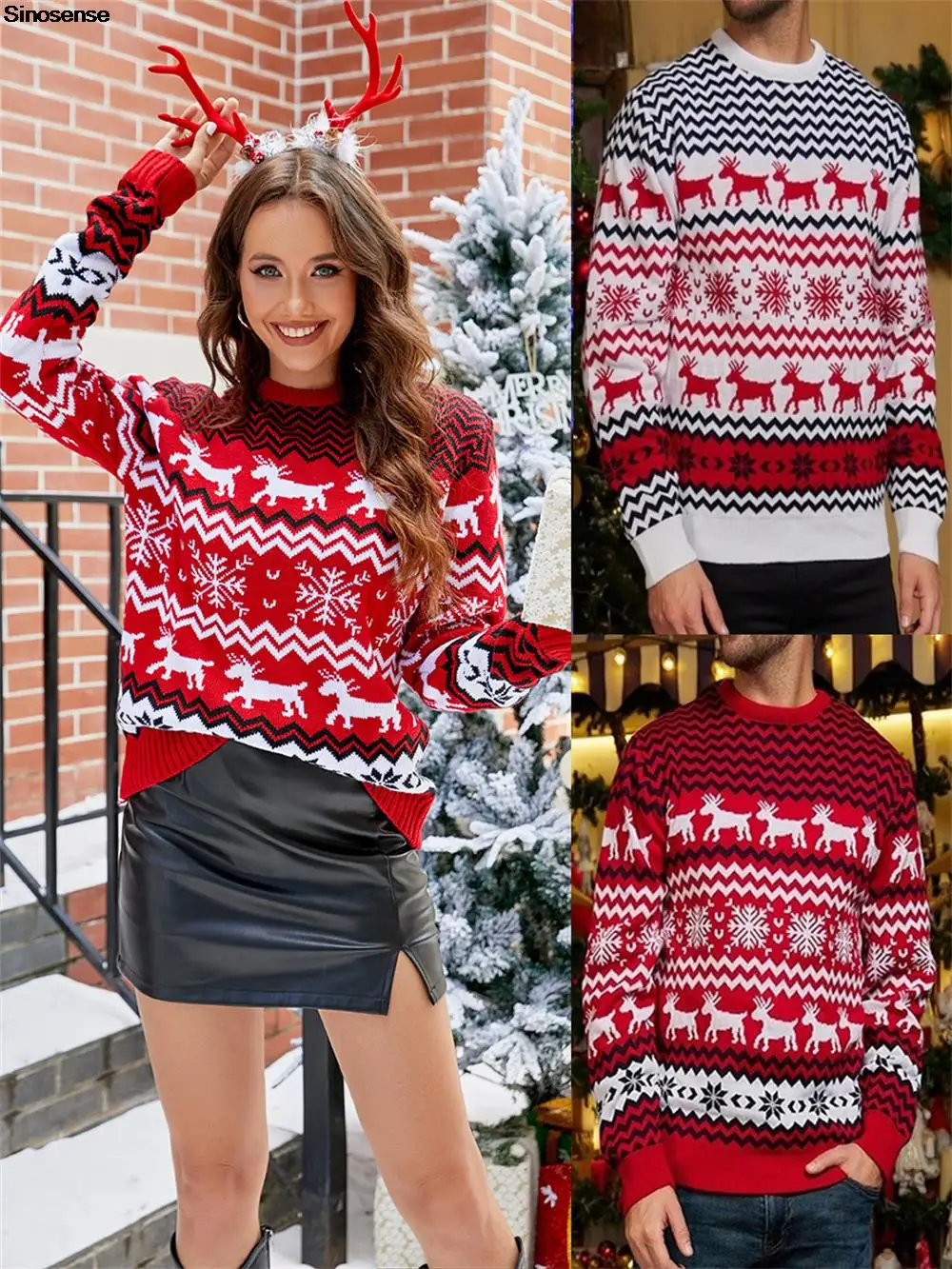 

Women Men New Year Eve Ugly Christmas Sweaters Snowflake Reindeer Holiday Party Knit Sweater Pullover Xmas Knitted Jumpers Tops