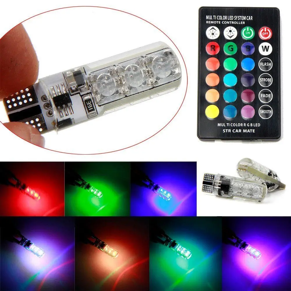 T10 5050 6Smd Rgb 2 Pcs Led Multi Color Light Car Wedge Automotive Lampadine Flash Remote