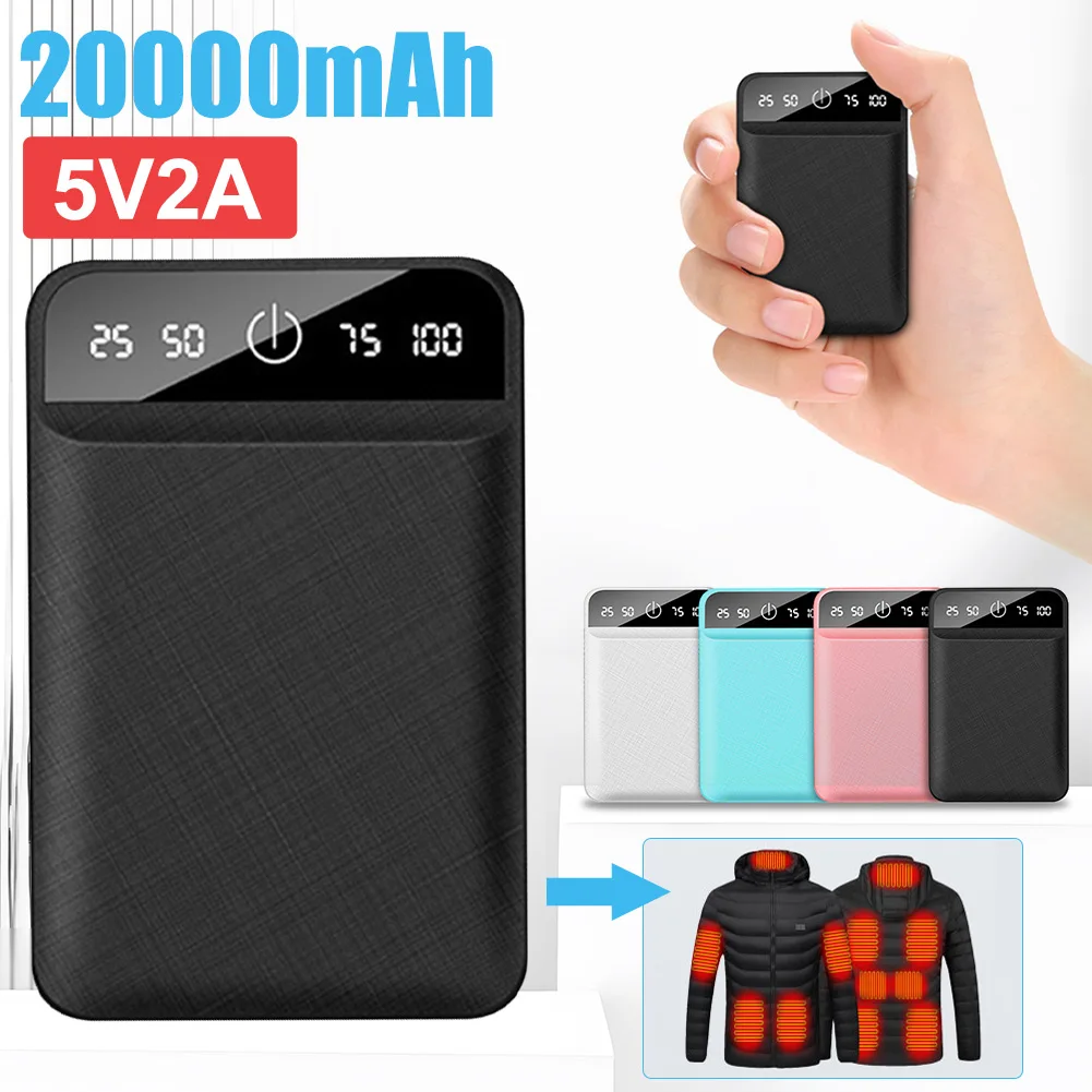 Portable Battery Charger Portable Power Bank 20000Ah 5V/2A Dual USB Outputs with LED Display Lightweight Battery Pack for iPhone 14 15 Heating Vest Socks