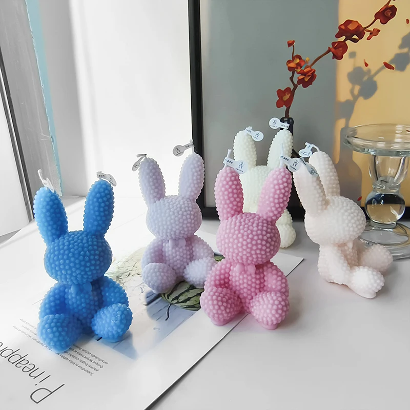 

3D Pearl Bunny Bear Silicone Mold DIY Aroma Candle Plaster Ornament Mould Rabbit Drip Gel Resin Home Decor Crafts
