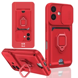 Universal Smartphone Case with Card Pocket, Lens Protection, and Ring Holder - iPhone 12 Pro (Red)