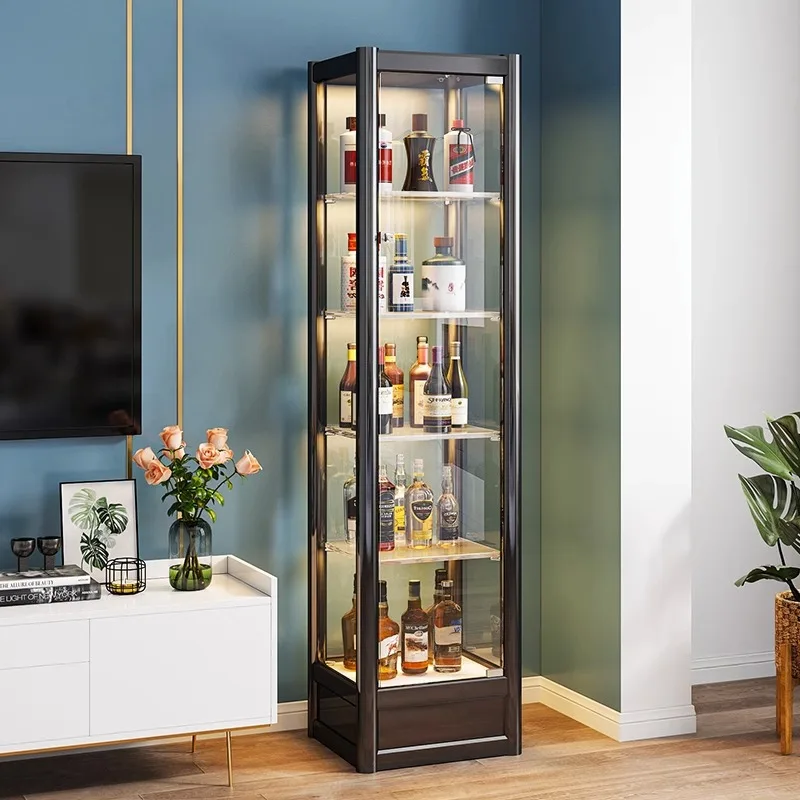 Luxury Metal Bar Wine Display Cabinet for Living Room Household Bar Furniture Wall High-end Glass Display Cabinet Showcase