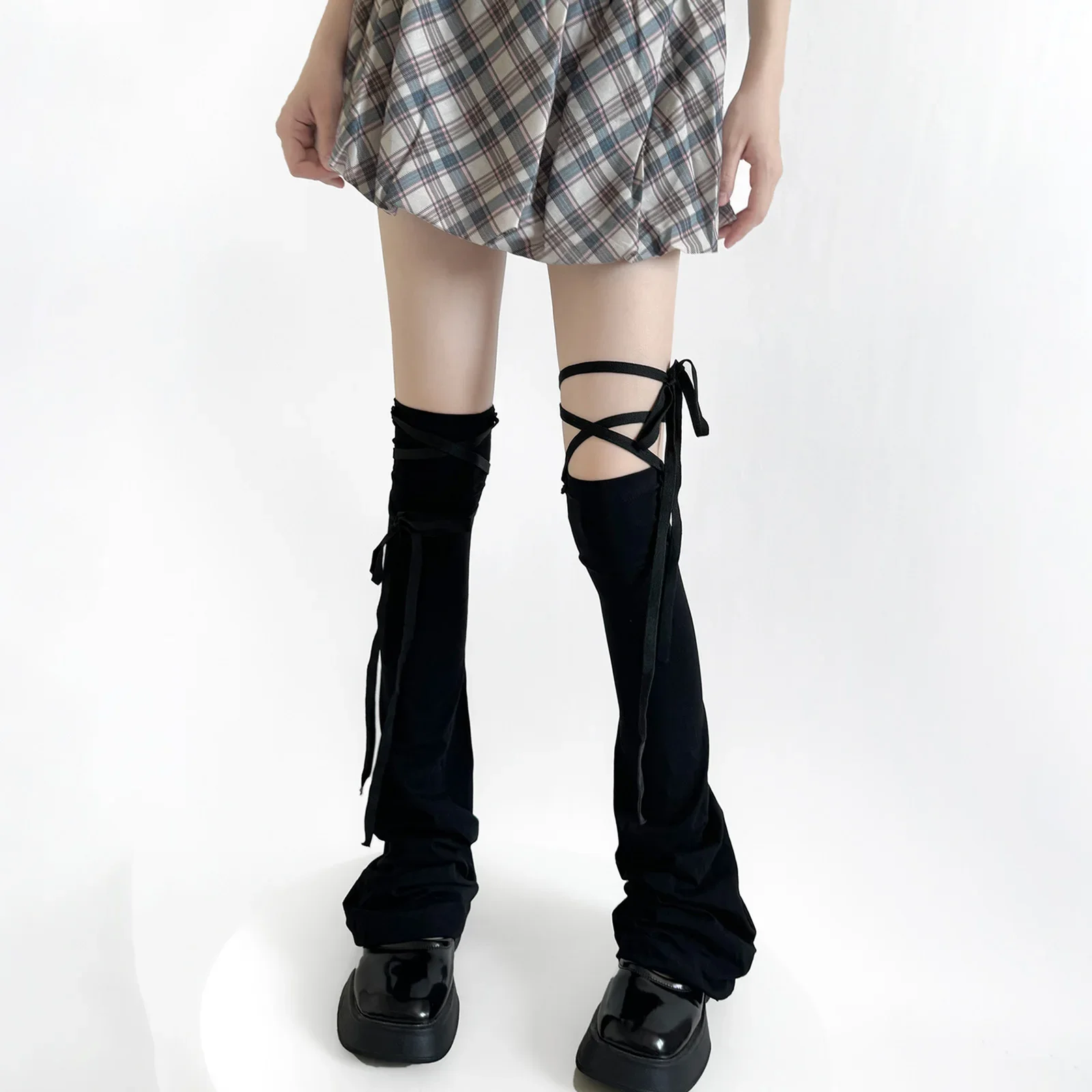 Y2k Women Leg Warmer Soft Solid Color Over The Knee Tie-up Thigh-high Leg Warmers Socks for Party Street