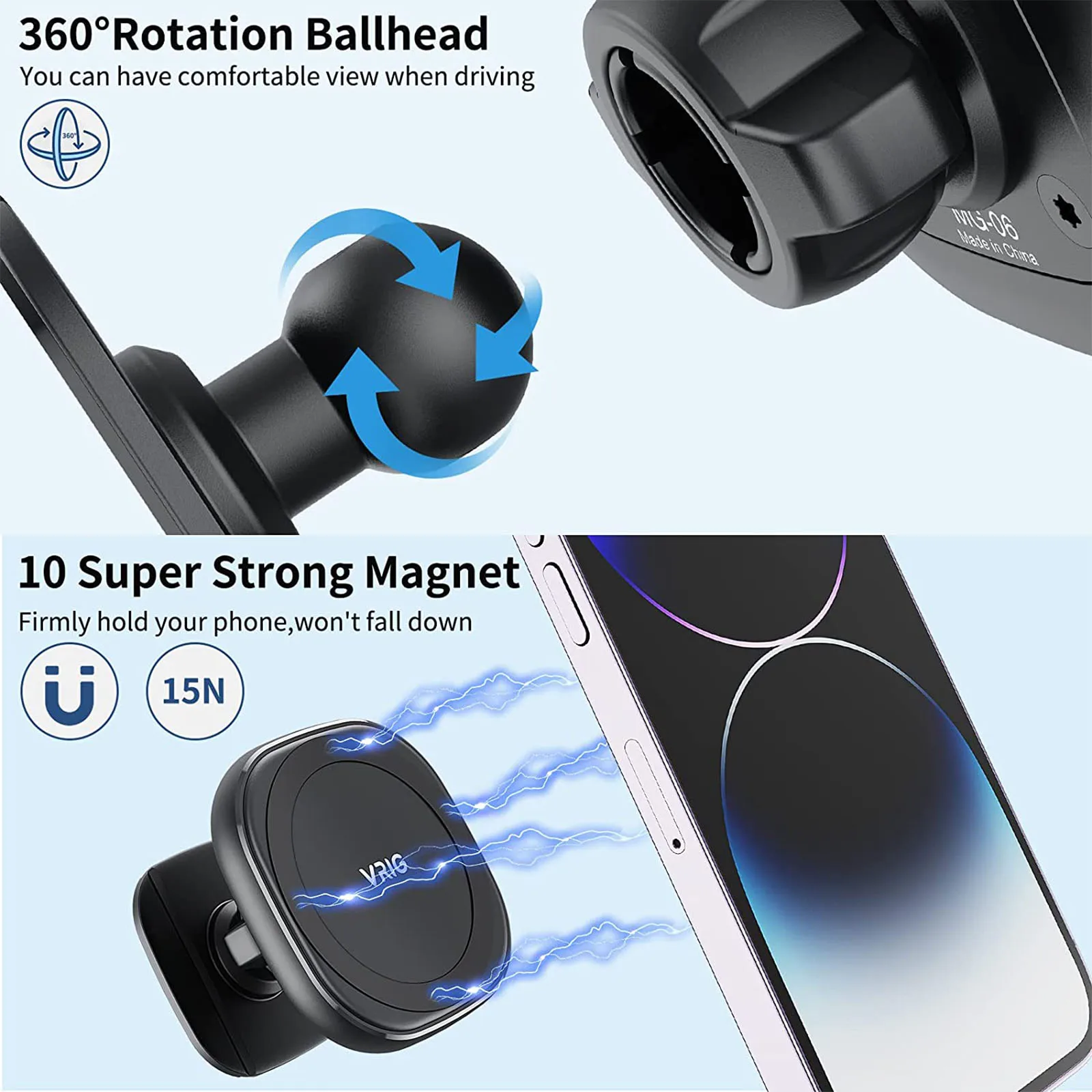 VRIG MG-06 Strong Pasting Magnetic Phone Holder for Car Easily Install 15N Strong Magnets for iPhone 14 13 12 HUAWEI Samsung
