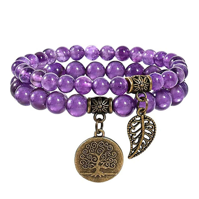 Pulseras de árbol de la vida de Chakra para hombres y mujeres, piedra Natural, Reiki, energía curativa, pulseras de pareja con cuentas, joyería de meditación de Yoga, Juego de 2 piezas