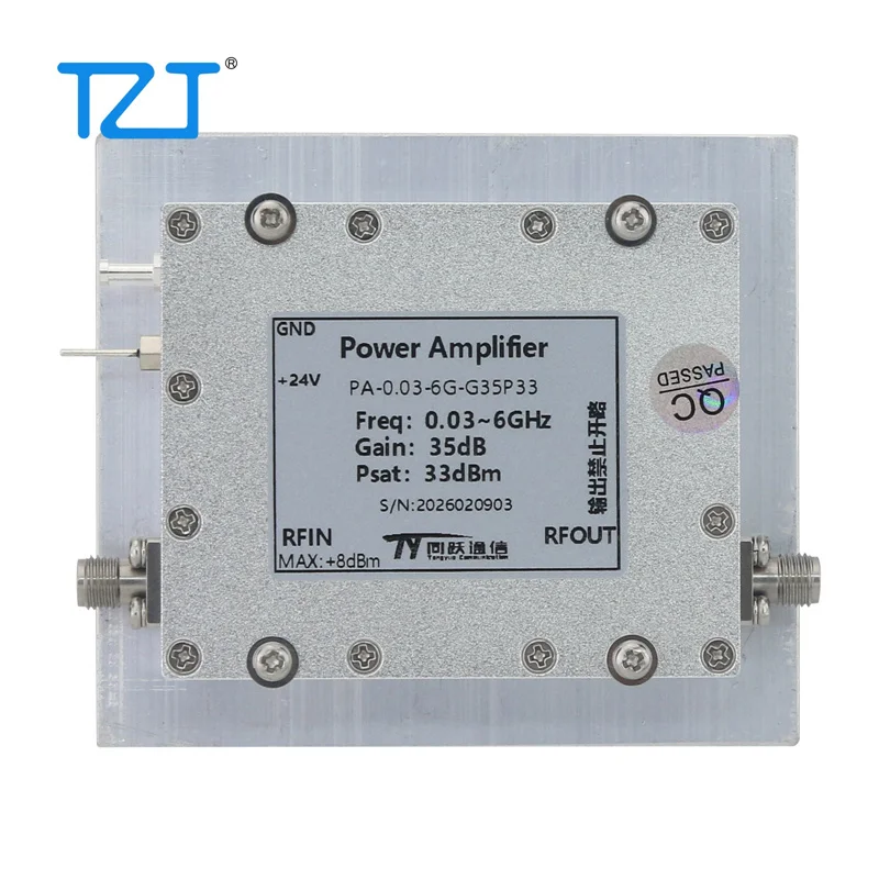 TZT 0.03-6GHz RF 전력 증폭기 35dB 고이득 2W 출력 RF 마이크로파 PA(SMA 암 커넥터 포함)