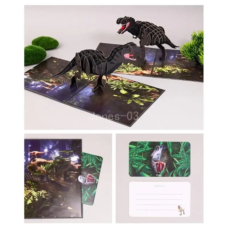 Greeting cards Q6PE 3D Dinosaur Pop-Up Greeting Cards for Happy Birthday New Year Postcards with Envelope Christmas Kids Gift
