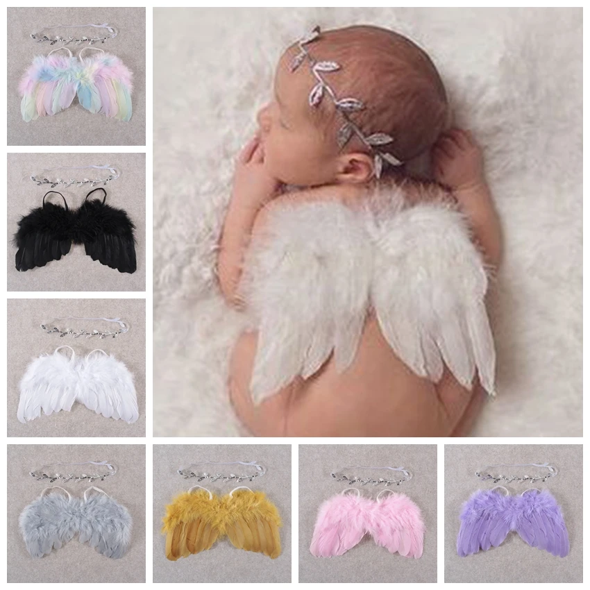 newborn photoshoot at home Fashion 2pcs/set Feather Angel Wing with Leaf Headband Set for Newborn Toddler Baby Kids Souvenirs Photo Props Accessories top Baby Souvenirs