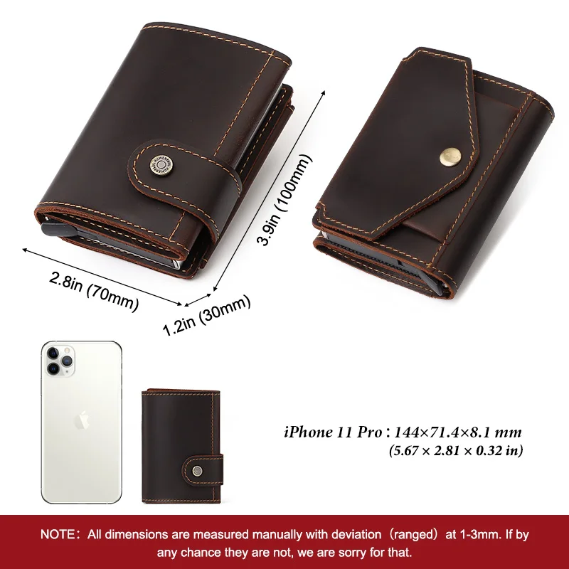 Crazy Horse Leather Men's Coin Purse RFID Business Pop Up Aluminum Card Holder Wallet Anti-theft Bank Cardholder Case
