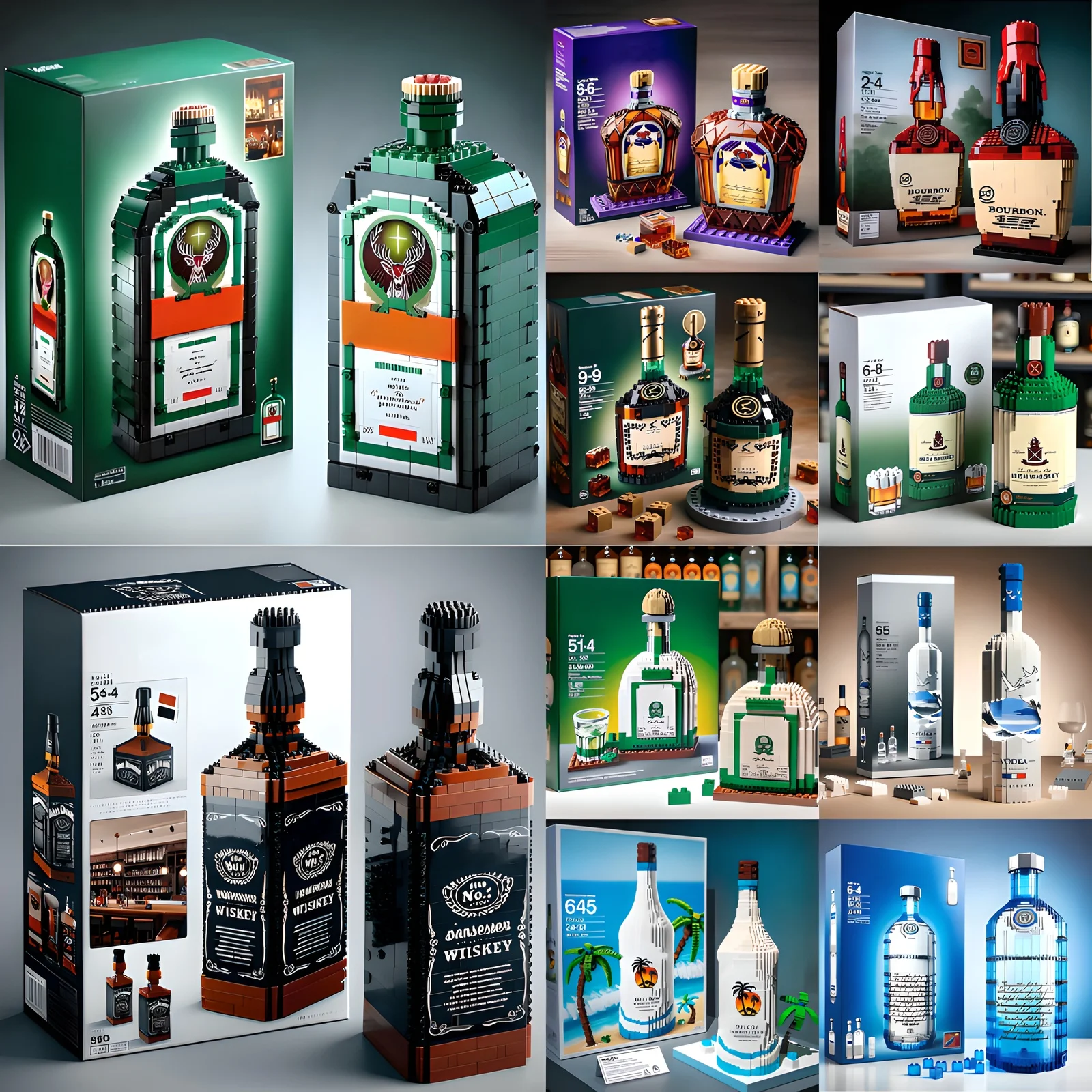 New Creative Whiskey Bottle Building Blocks, 3D Puzzle DIY Model Kits for Adults, Home Bar Decoration, 10 Styles Available