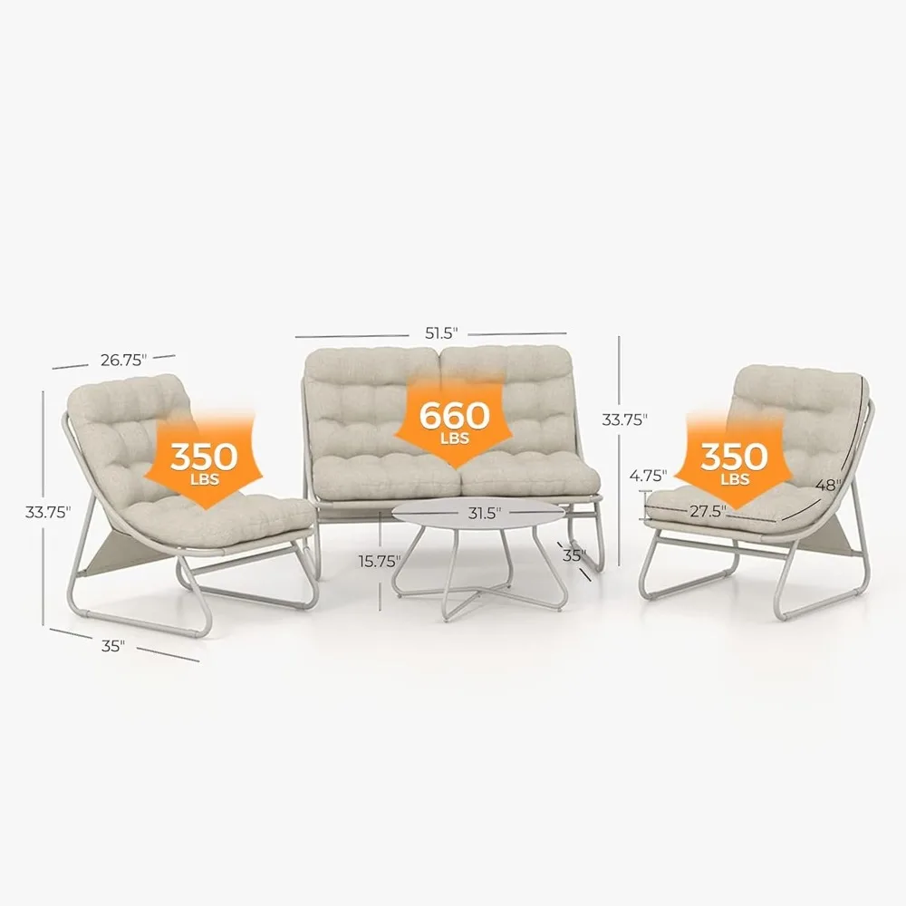 Outdoor Sofa Set, Comfy E-Coated Outdoor Furniture Set for 4 Person with Thick Olefin Cushions, Samba Patio Conversa 3