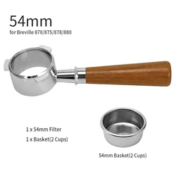 54mm Bottomless Coffee Portafilter with Replacement Filter Basket - Barista Tool and Espresso Accessory (54MM Red Wood)