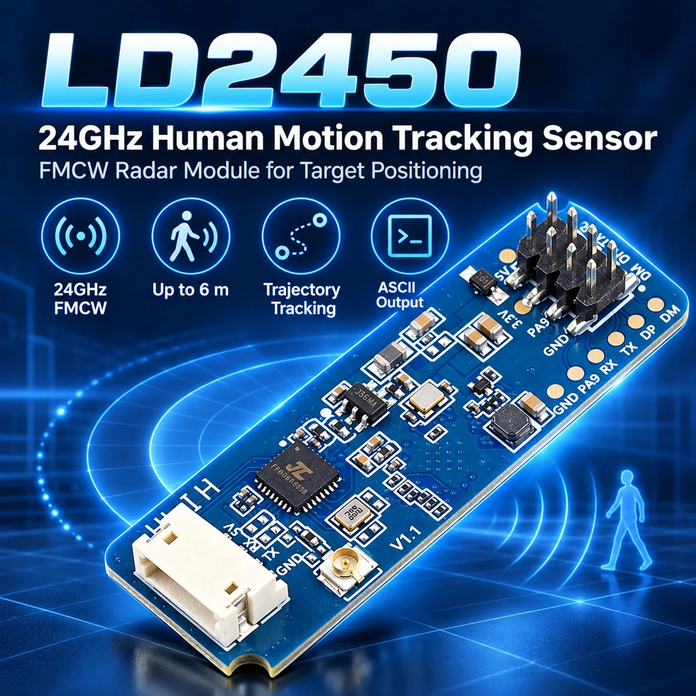 LD2450 24 GHz Human Motion Traject Tracking Sensor FMCW Wave Radar Induktionsmodul Zielpositionierung 6M ASCII Ausgang