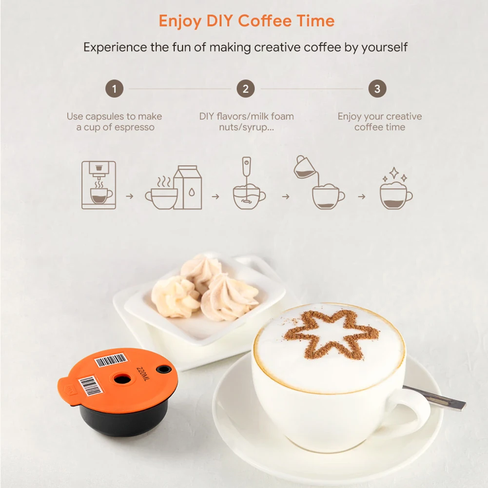 220/200ml Reusable Coffee Maker Filter w/ Spoon Brush Coffee Machine Filter Cup Refillable Heat-resistance for Bosch-s Tassimoo