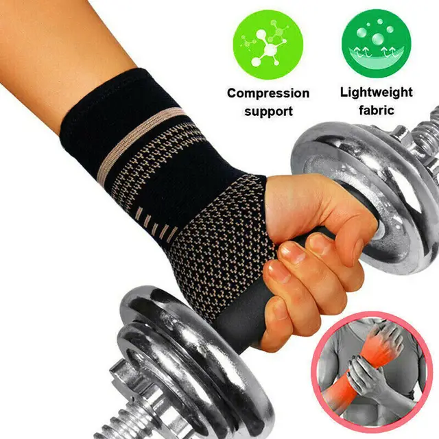 Copper Gym Wrist Support Professional Sports Wristband Safety Compression Gloves Wrist Protector Arthritis Sleeve Palm Bracer 3