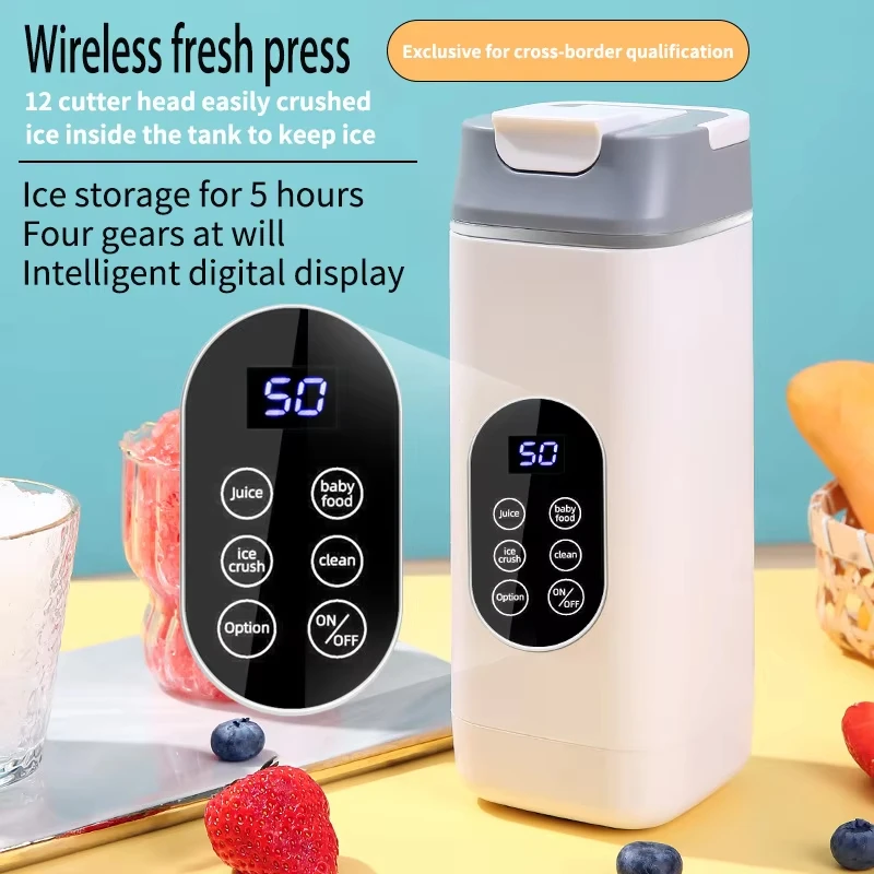 Electric Blender Rechargeable Portable Juicer USB Charging Hand Blender Electric Fruit Juicer 12 Blades Crushed Ice Juicer Cup 3
