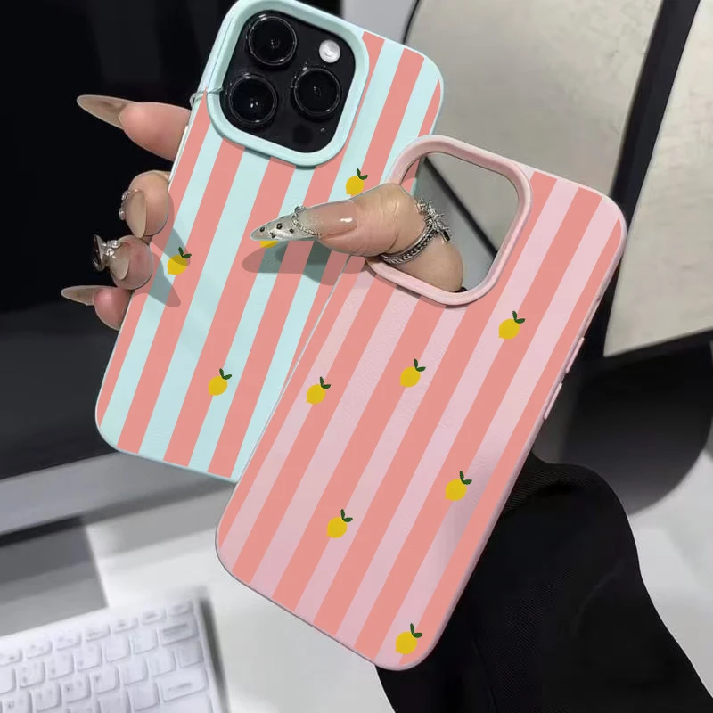 Vibrant Pink Striped Lemon Pattern Silicone Phone Case