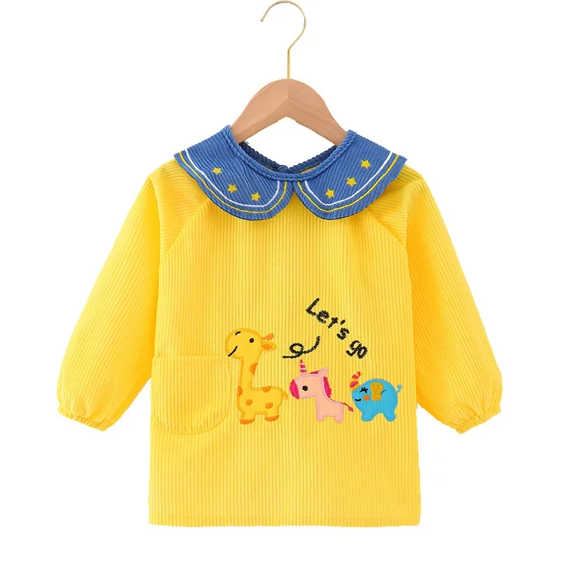 Autumn Winter Children's Plush Bibs Long Sleeve Eating Clothes Full Coverage Dirty Proof Baby Reverse Clothing Cover up