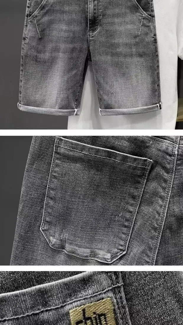 Summer Thin 2025 Denim Short Pants Men's Ruffian Handsome Straight Korean Trendy Brand Embroidered High-end Work Denim Shorts