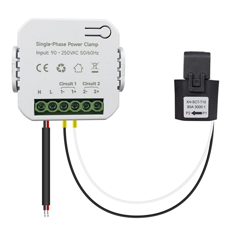 

Умный измеритель электроэнергии Zigbee, 1 комплект, 80 а, с зажимом трансформатора тока, кВтч, монитор мощности 90- 250 В (1 карат), Белый пластик