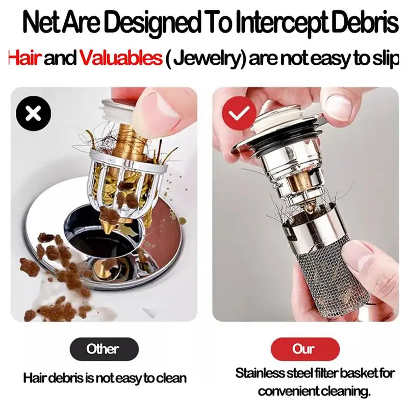 Sink Drains Filter Bathroom Pop-Up Sink Filter Plug Stopper Wash Basin Hair Catcher Strainer Stopper Kitchen Accessories