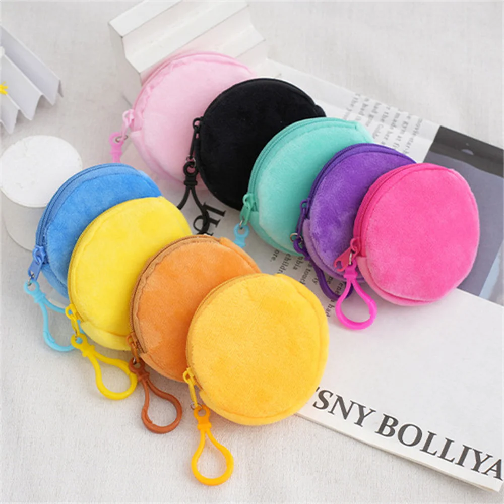 

Solid Plush Round Coin Purse Women's Cute Wallet ID Card Bag Keychain Minimalist Coin Bag Kawaii Wallets for Women Girls