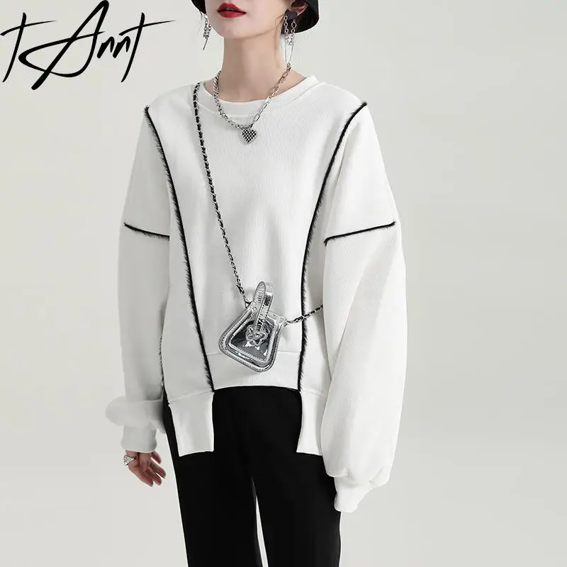 

TANNT Women Hoodies Asymmetry Black White Color matching Oversized Hoodie Tops Irregular Fashion Loose Sweatshirt Coats 2023