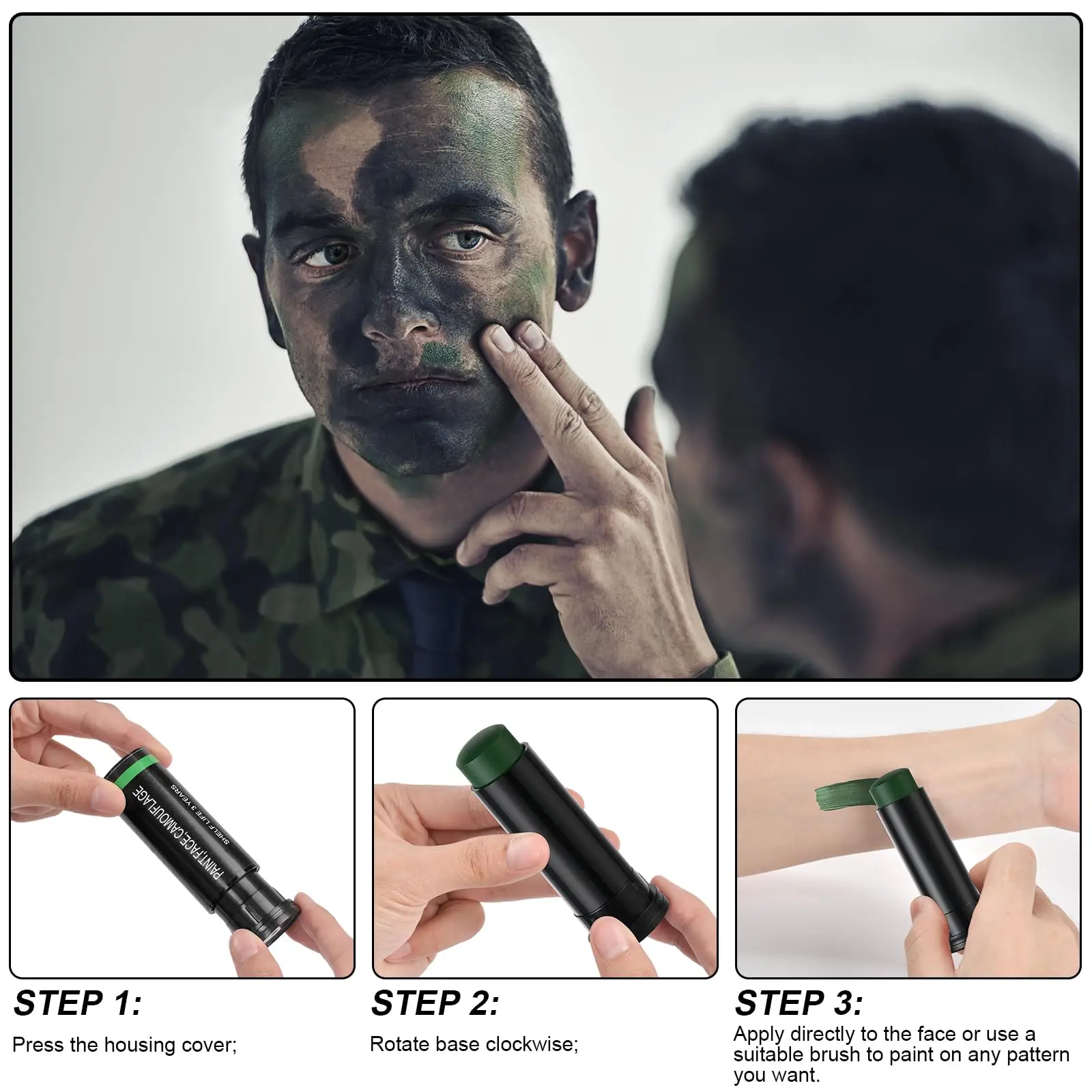 Army Fans Face Paint Stick Military Woodland Camouflage Camo Color Cream Body Face Paint Tube Stick for Halloween Parties Makeup