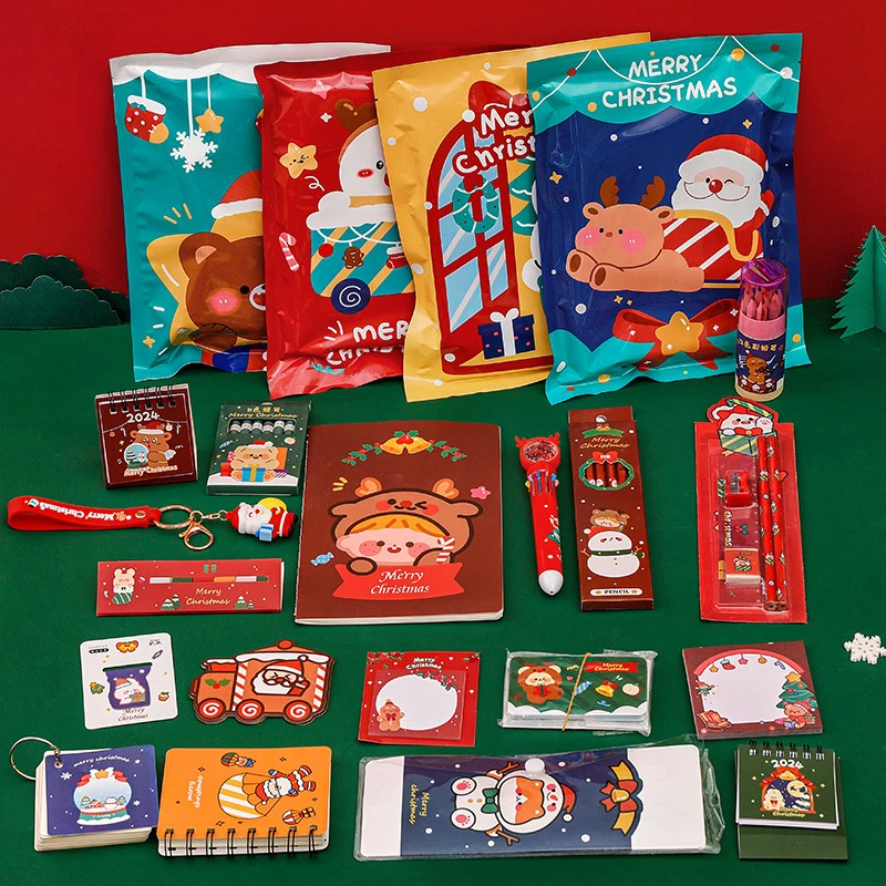 Random Christmas Stationery Gift Package Children's Drawing Pencil Ruler School Writing Stationery Christmas Decorations