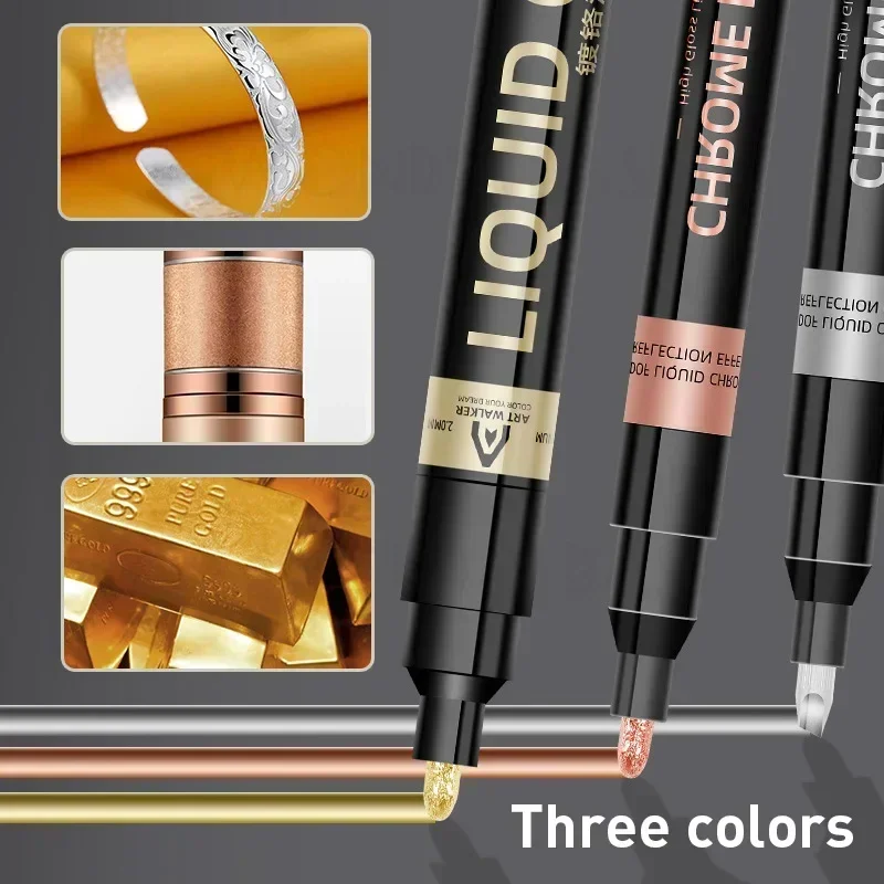 Chrome Mirror Marker Pen 0.7mm 1mm 2mm DIY Reflective Permanent Gold Silver Copper Marker Model Painting 1/2/3/4Pcs paint marker pen