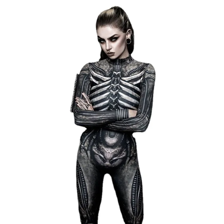 Women Clothing Long Sleeve 3D Printed Halloween Carnival Horror Human Skeleton Cosplay Costumes Tight Jumpsuit Zentai Bodysuit cosplay costume
