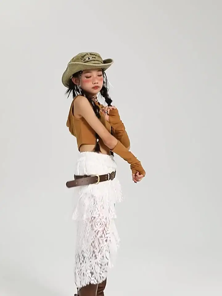 Укороченные толстовки с капюшоном K-pop Wasteland для уличных танцев кружевные юбки