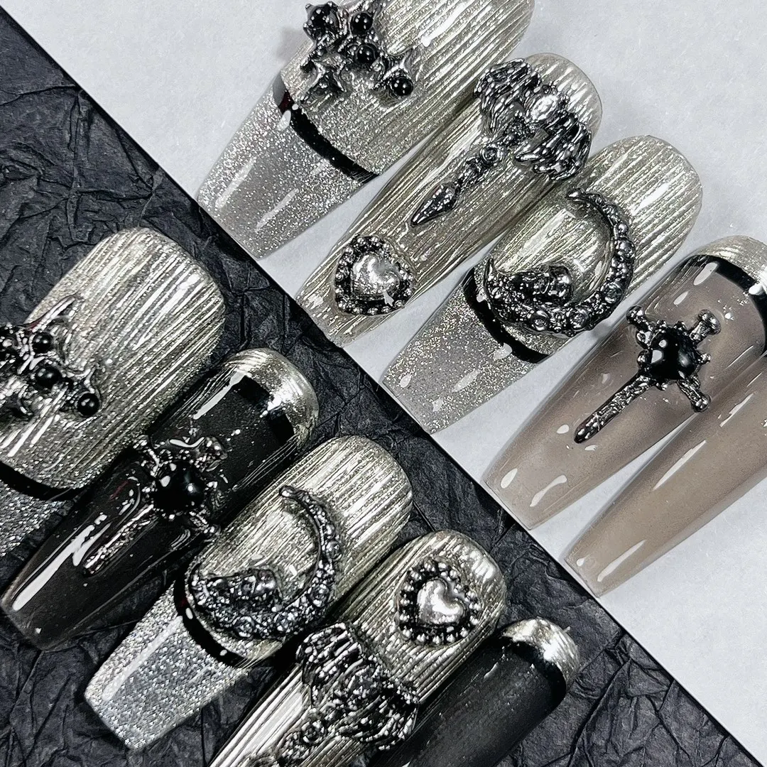 

Emmabeauty старинное сердце копье ручная роспись съемные Многоразовые Высокое качество ручной работы пресс на ногтях. № G17