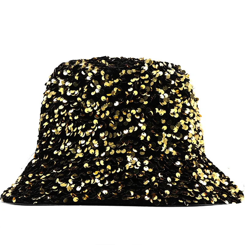 New Fashion Bucket Hat Women Pink Black White Bling Sequin Fisherman Hat Reversible Bob Chapeau Femme Street Hip Hop Cap